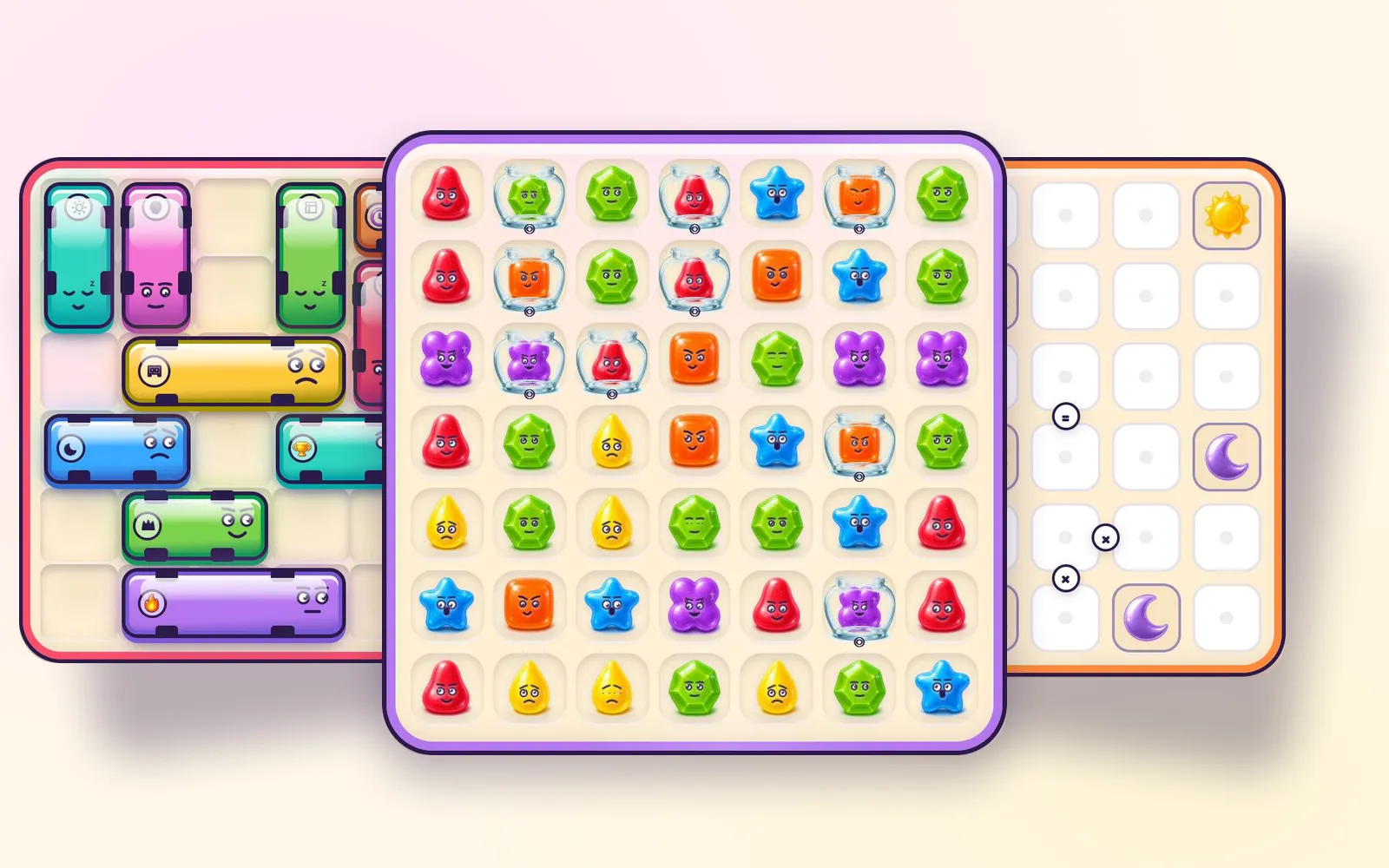 Three Puzzlopolis boards: Honk!, Splat and Sun & Moon